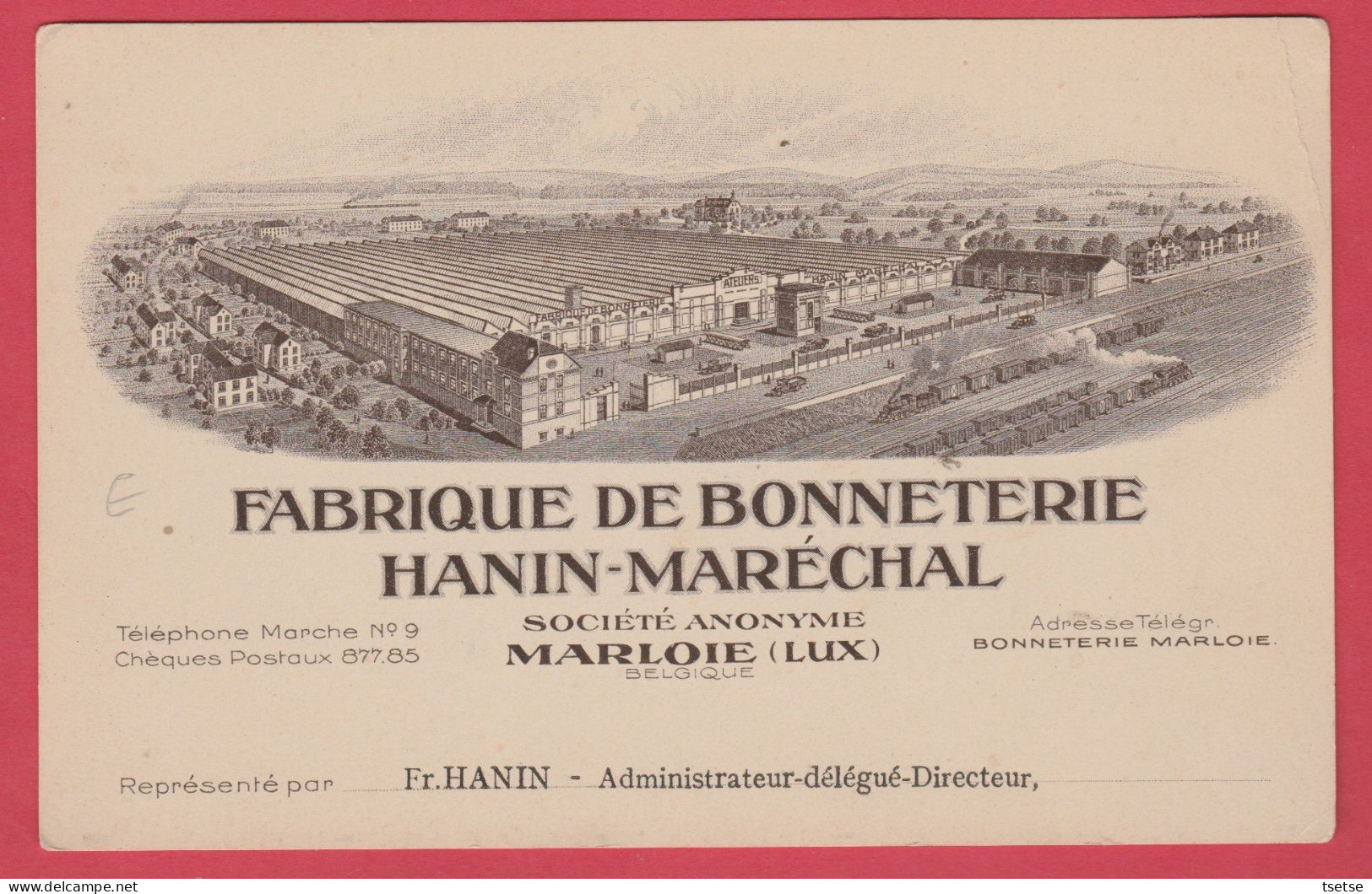 Marloie - Fabrique De Bonneterie Hanin-Maréchal  / Carton Publicitaire  (voir Verso ) - Marche-en-Famenne