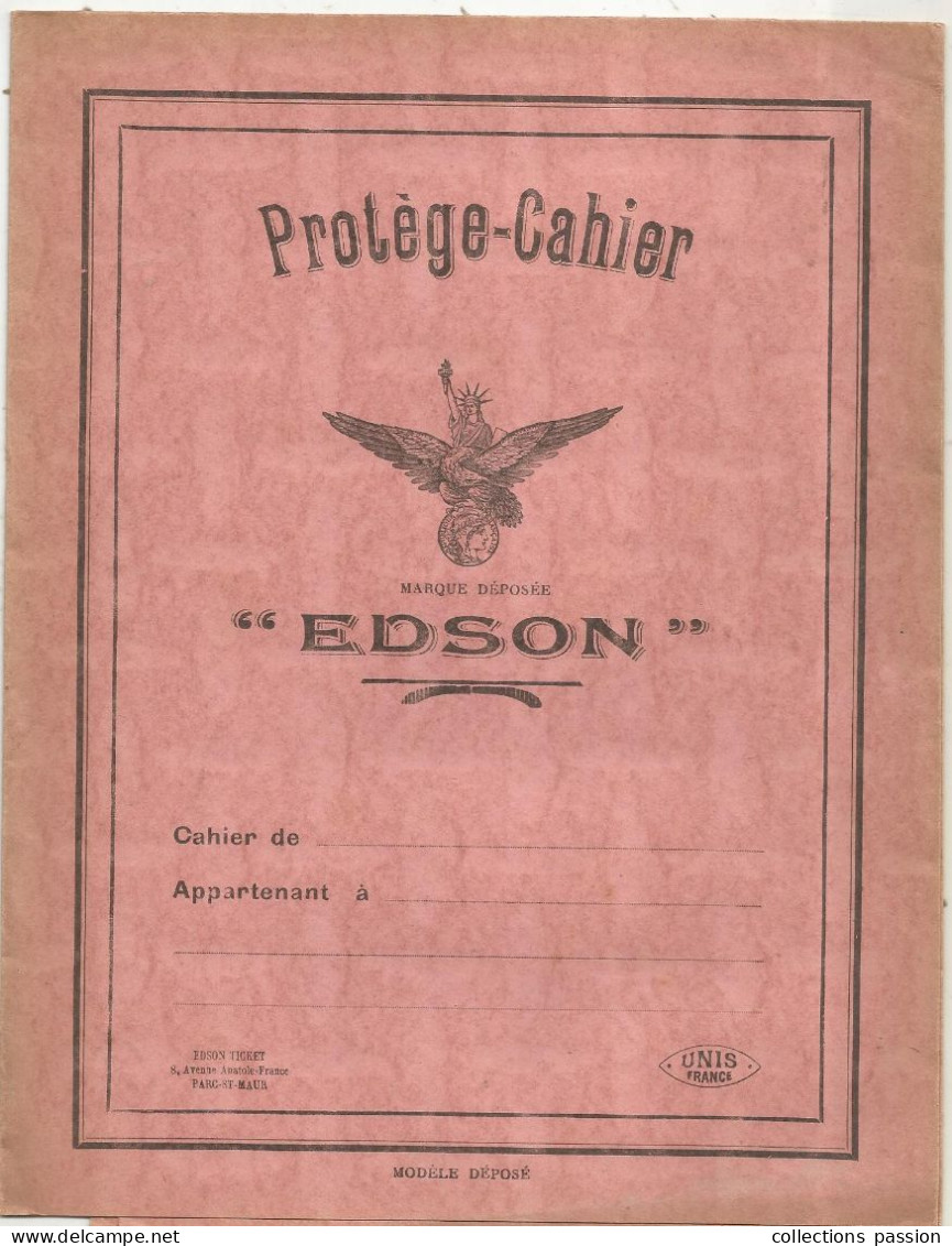 Protége Cahier Edson, Parc De St Maur, Unis France, Rose, Tables, Carte De France, 4 Scans, Frais Fr 1.95 E - Protège-cahiers