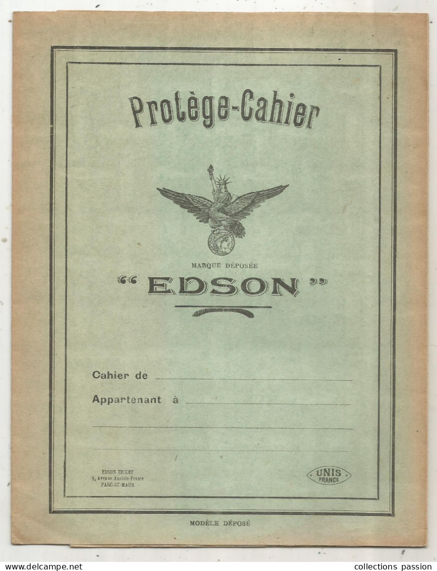 Protége Cahier Edson, Parc De St Maur, Unis France, Vert, Tables, Carte De France, 4 Scans, Frais Fr 1.95 E - Protège-cahiers