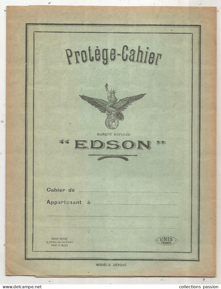 Protége Cahier Edson, Parc De St Maur, Unis France, Vert, Tables, Carte De France, 4 Scans, Frais Fr 1.95 E - Schutzumschläge