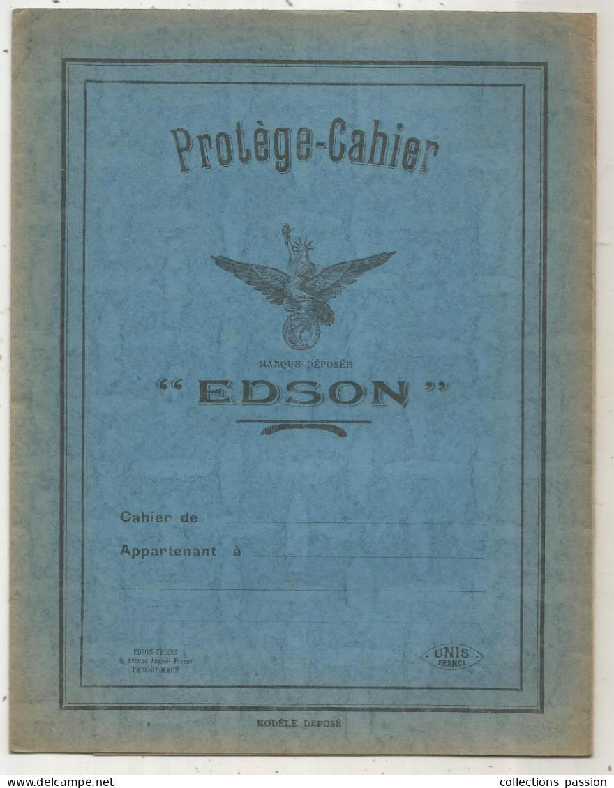 Protége Cahier Edson, Parc De St Maur, Unis France, Bleu, Tables, Carte De France, 4 Scans, Frais Fr 1.95 E - Schutzumschläge