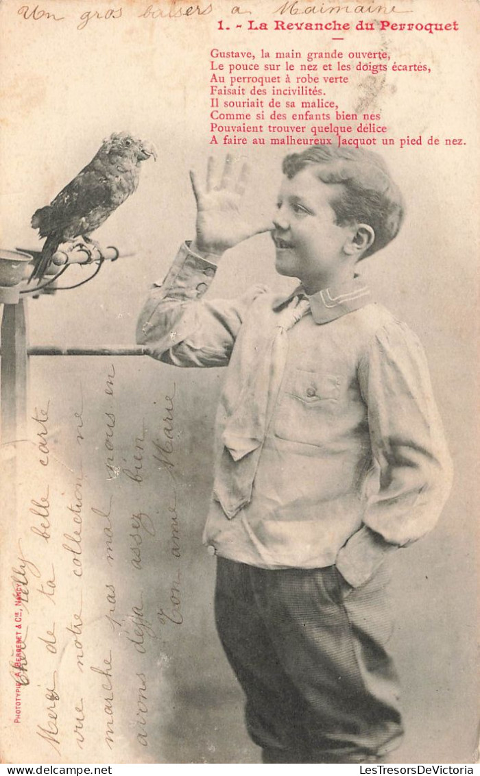 Enfant - Humour - La Revanche Du Perroquet - Un Enfant Faisant Une Grimace Au Perroquet - Carte Postale Ancienne - Cartes Humoristiques