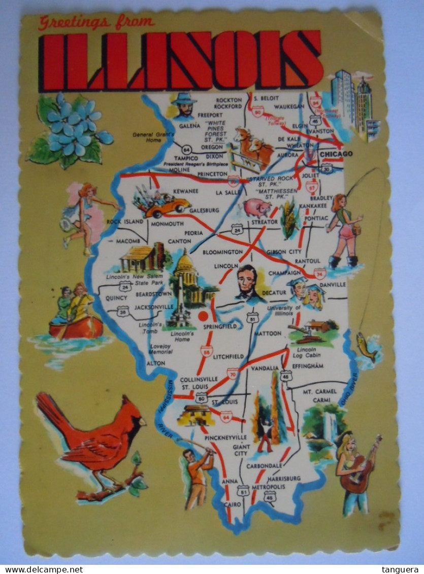 Cpsm USA Greetings From Illinois Prairie State Map Landkaart 1988 - Other & Unclassified