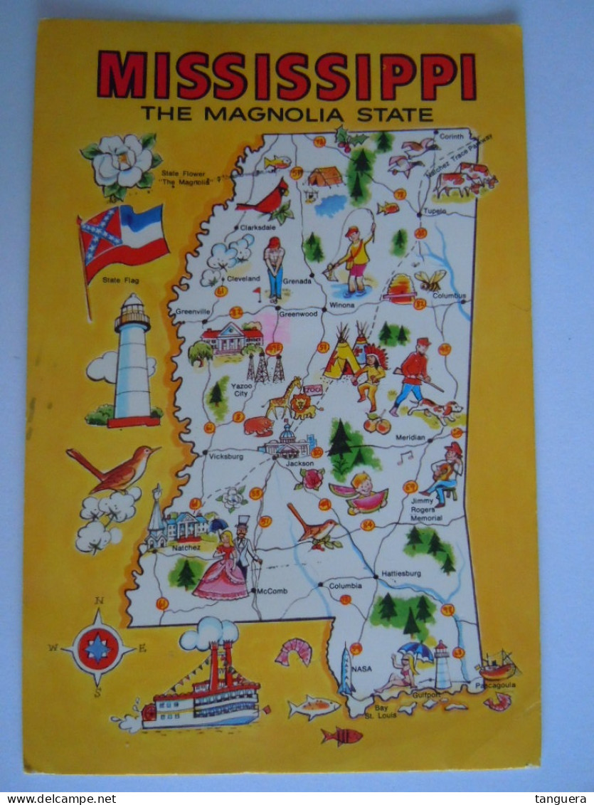 Cpsm USA Mississippi The Magnolia State Flag Phare Map Landkaart 1988 - Sonstige & Ohne Zuordnung