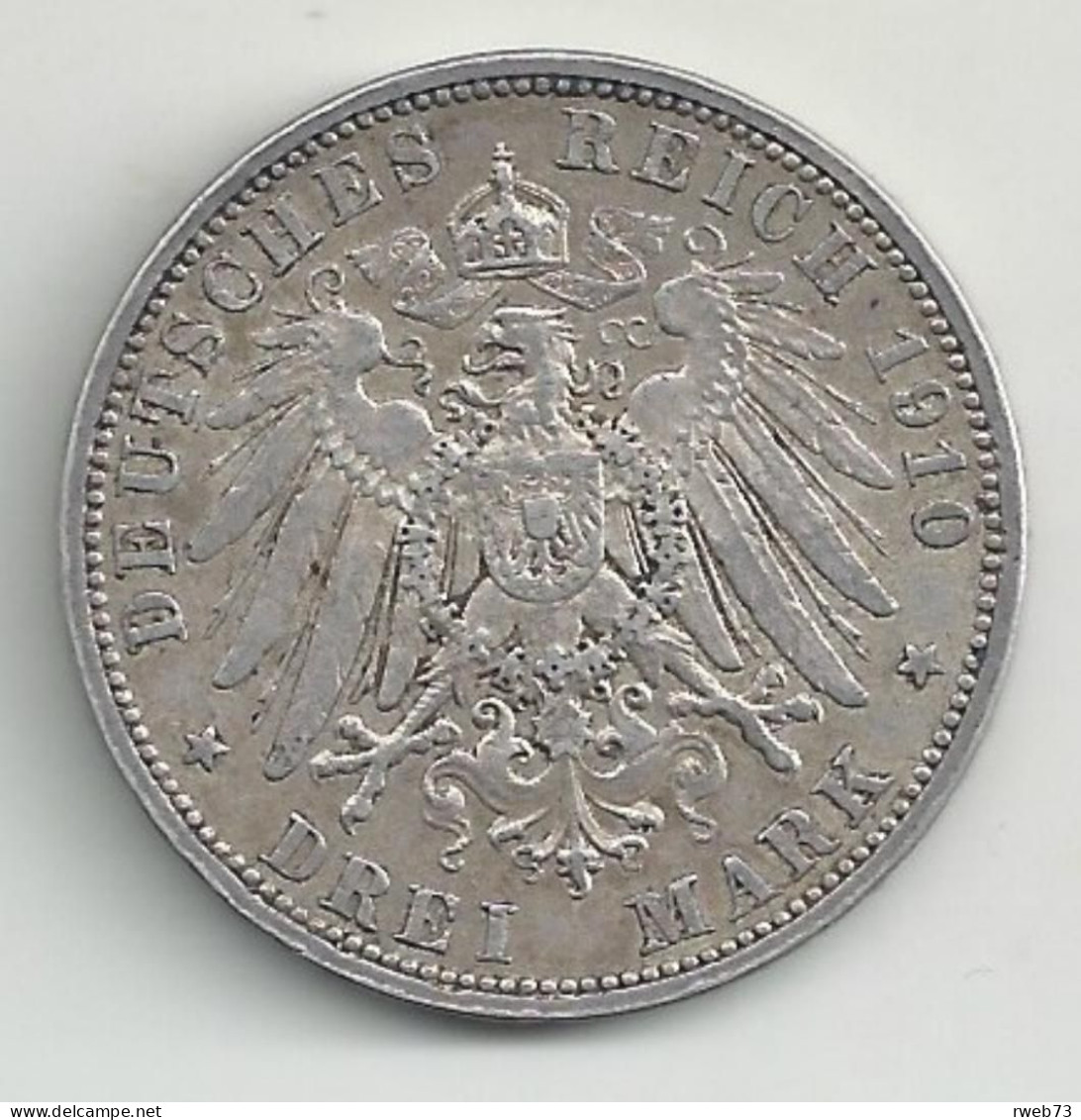 ALLEMAGNE - PRUSSE - 3 Marks - 1910 A - Argent - TB/TTB - 2, 3 & 5 Mark Argent