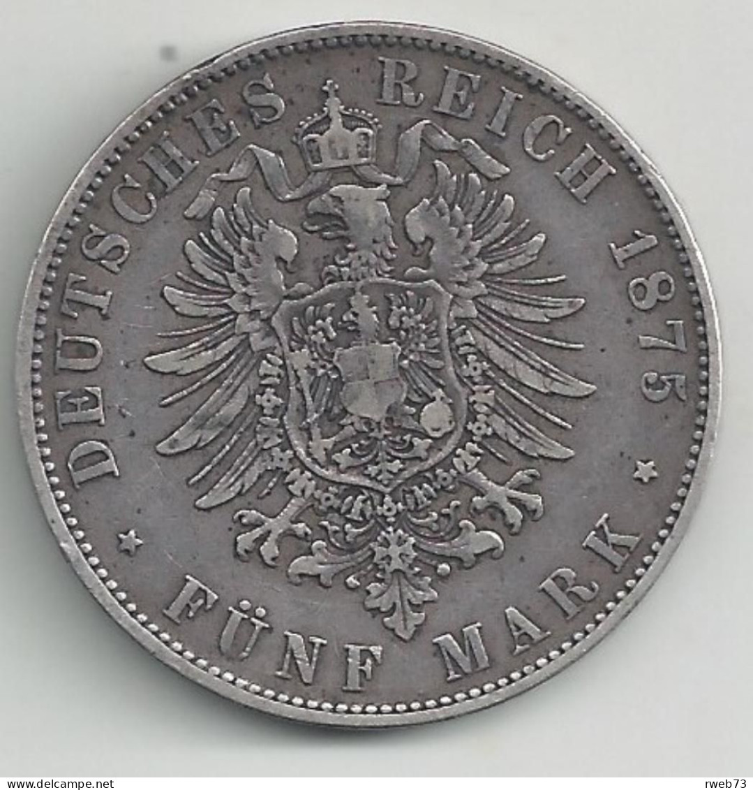 ALLEMAGNE - SAXE - 5 Marks - 1875 E - Argent - TB/TTB - 2, 3 & 5 Mark Plata