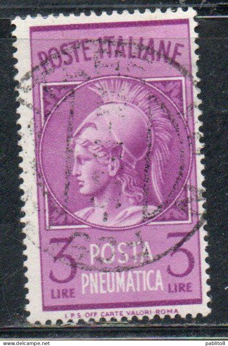 ITALIA REPUBBLICA ITALY REPUBLIC 1947 POSTA PNEUMATICA LIRE 3 USATO USED OBLITERE' - Eilpost/Rohrpost