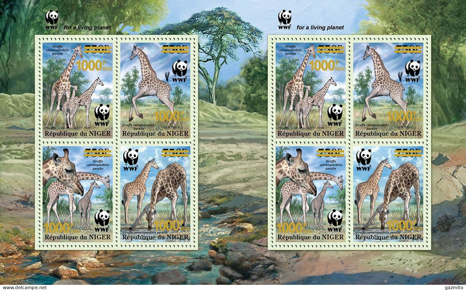 Niger 2022, Animals, WWF, Giraffa, 8val In Block - Giraffes