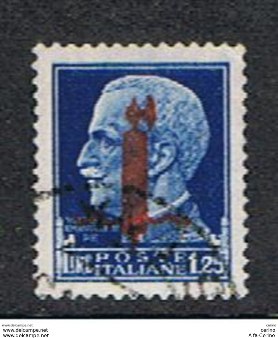 R.S.I.:  1944  SOPRASTAMPA  DI  FIRENZE  CARMINIO  LILLACEO  -  £. 1,25  AZZURRO  US. -  SASS. 495/l - Gebraucht