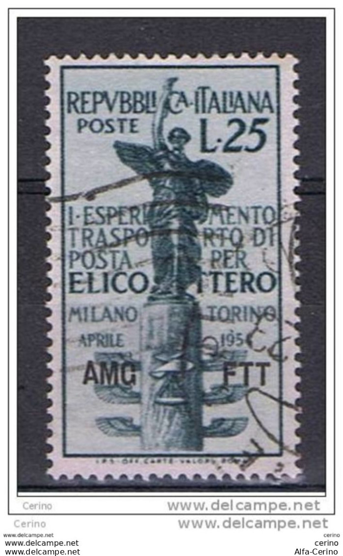 TRIESTE  A:  1954  ELICOTTERO  -  £. 25  VERDE  GRIGIO  US. -  SASS. 199 - Oblitérés