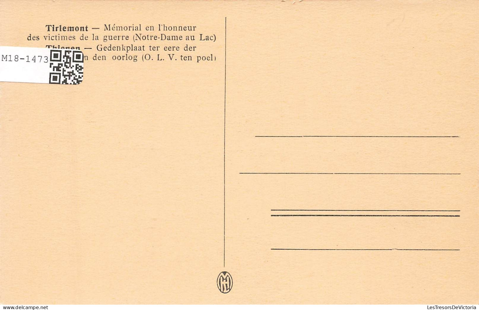 BELGIQUE - Tirlemont - Mémorial En L'honneur Des Victimes De La Guerre - Carte Postale Ancienne - Tienen
