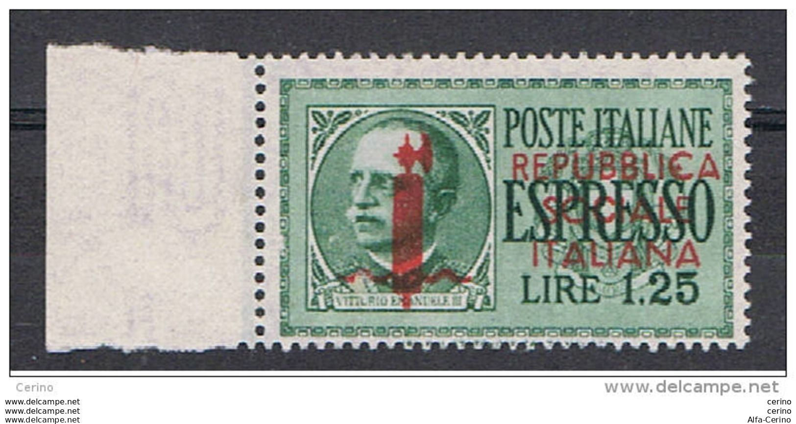 R.S.I. VARIETA':  1944  EX. SOPRASTAMPATO  -   £. 1,25  VERDE  N. -  C  DI  REPUBBLICA  COME  €.  -  C.E.I. 6 VR - Exprespost