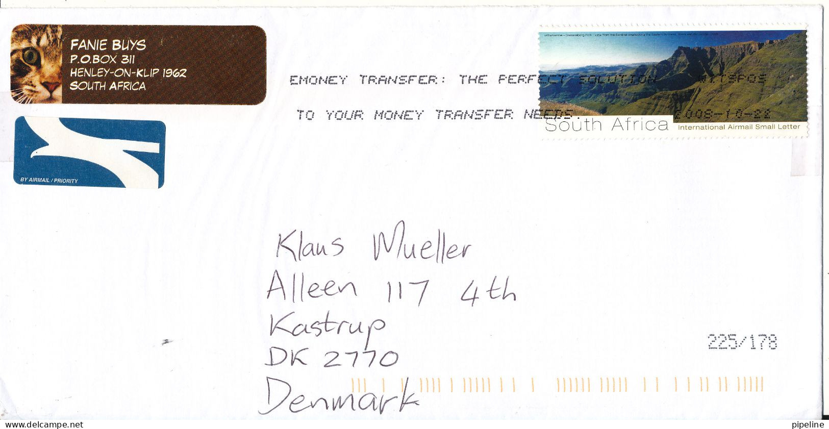 South Africa Cover Sent Air Mail To Denmark 22-10-2008 Single Franked - Lettres & Documents