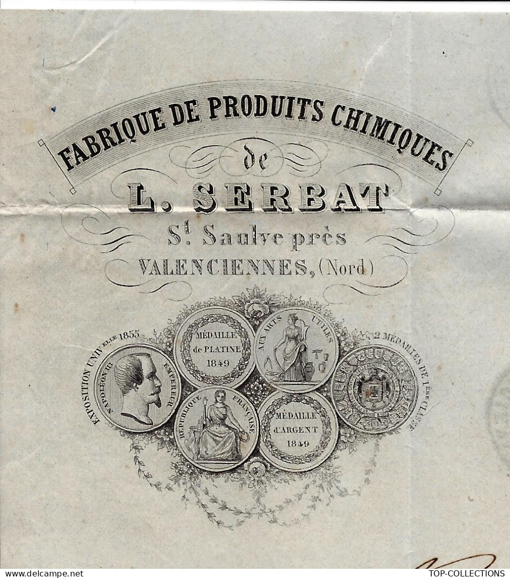 1866   FABRIQUE PRODUITS CHIMIQUES L. SERBAT ST Saulve Valenciennes Nord Pour Herrgott Fonderies De Villerupt Moselle - 1800 – 1899