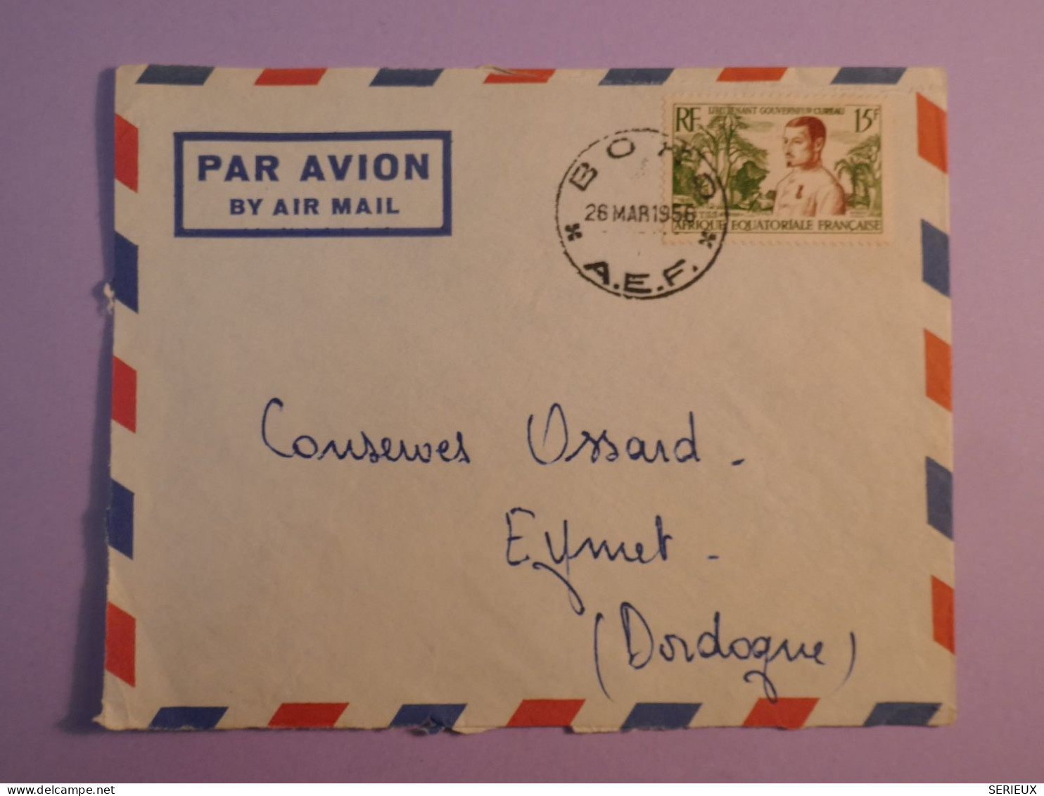 DE6 AEF     BELLE LETTRE   1956 PAR AVION  PETIT BUREAU BOKO    A   EYMET  FRANCE   +AFFR. INTERESSANT+++ - Brieven En Documenten