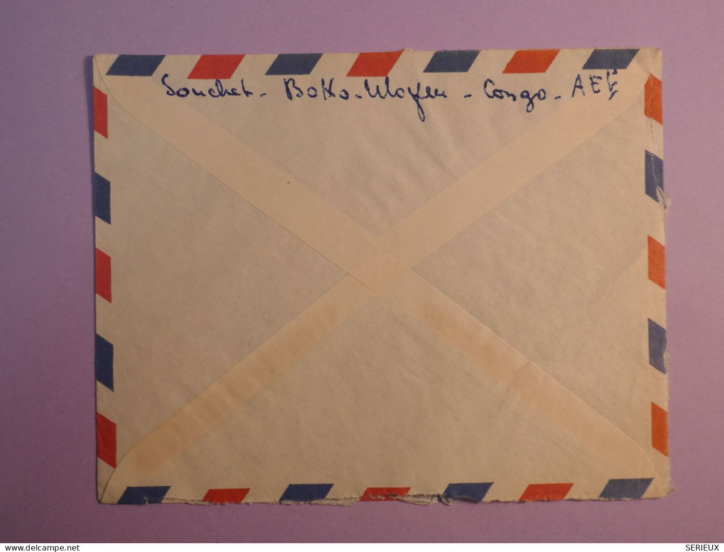 DE6 AEF     BELLE LETTRE   1956 PAR AVION  PETIT BUREAU BOKO    A   EYMET  FRANCE   +AFFR. INTERESSANT+++ - Lettres & Documents