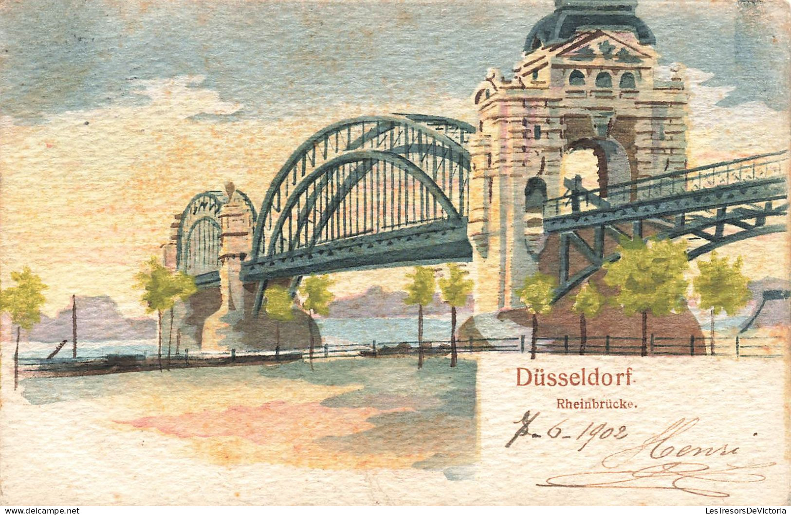 ALLEMAGNE -Düsseldorf - Rheinbrücke  - Colorisé -  Carte Postale Ancienne - Autres & Non Classés