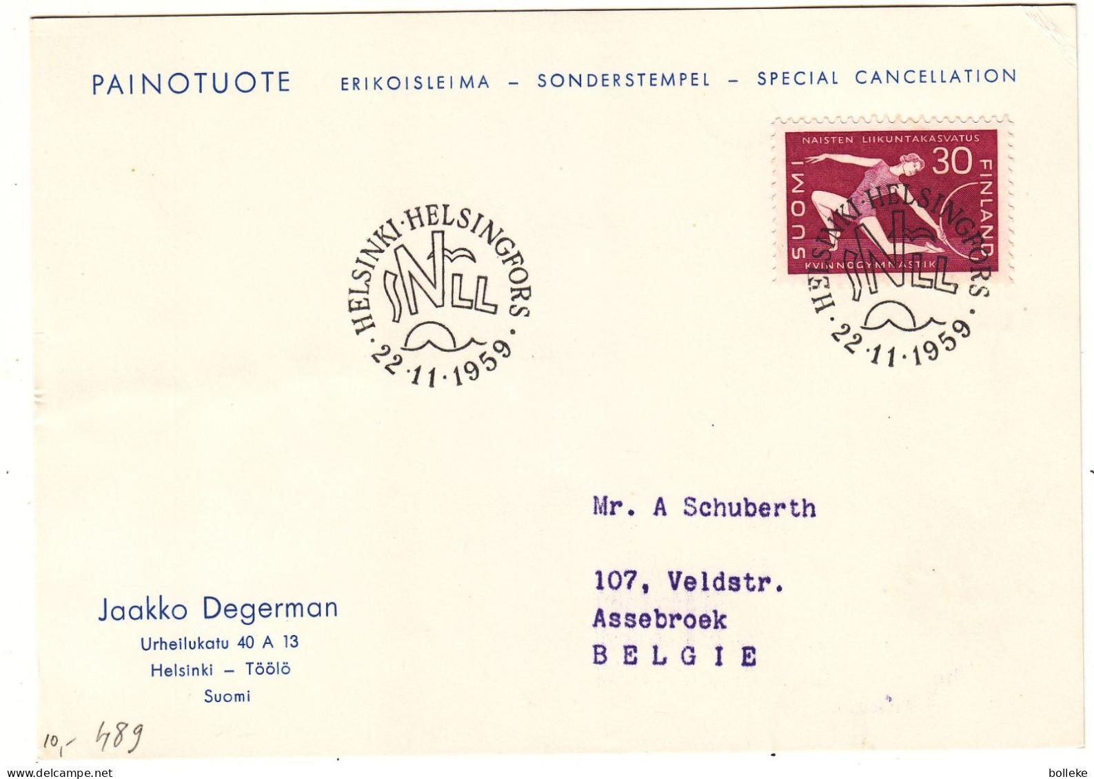 Finlande - Lettre De 1959 - Oblit Helsinki - Gymnastique - - Briefe U. Dokumente
