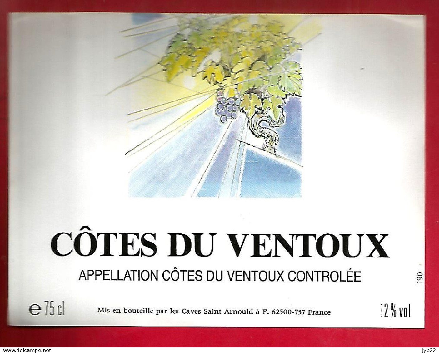 Etiquette De Vin Côtes Du Ventoux 12 % Vol. - Caves Saint Arnould Saint Omer - Côtes Du Ventoux