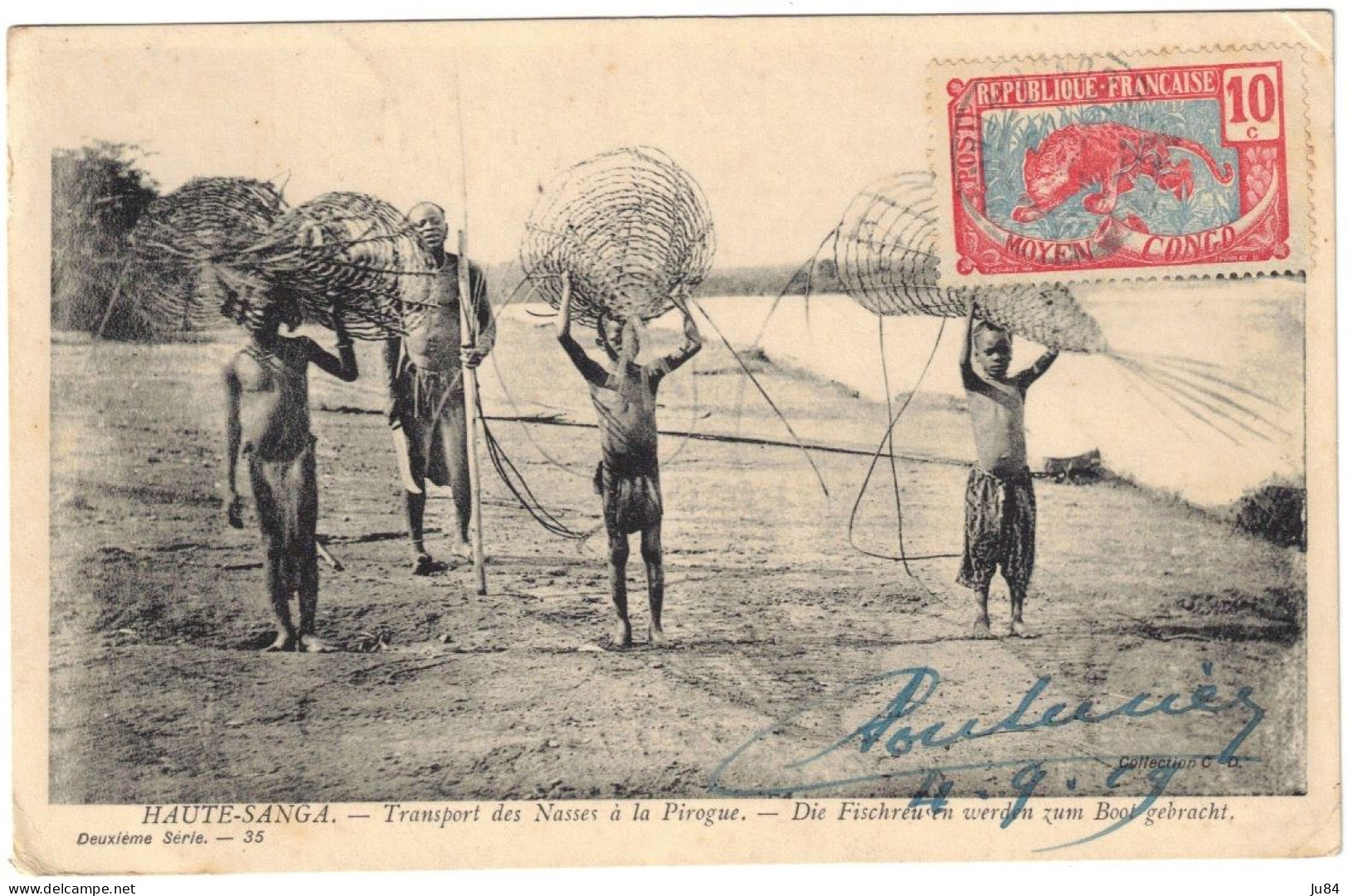 Congo Français - Haute-Sanga - Transport Des Nasses à La Pirogue - 10c Moyen Congo RF - Carte Pour La France - 1919 - Cartas & Documentos