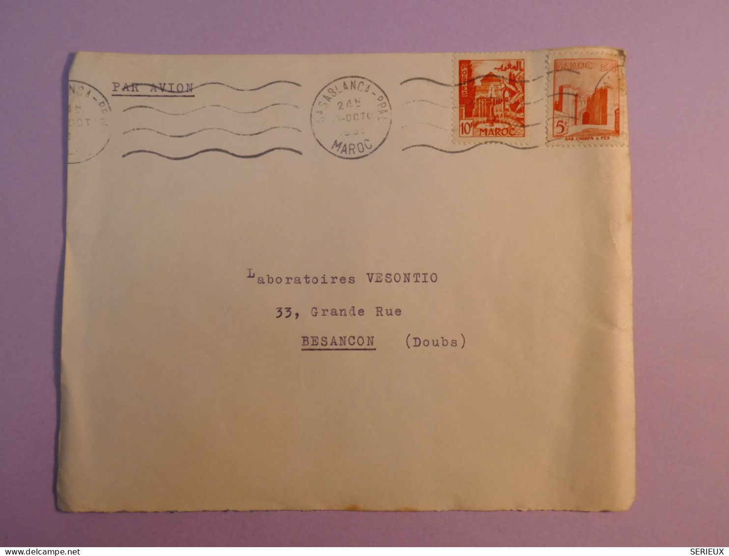 DE6 MAROC   BELLE LETTRE   1942 CASABLANCA  A BESANCON FRANCE +  +AFFR. INTERESSANT+++ - Lettres & Documents