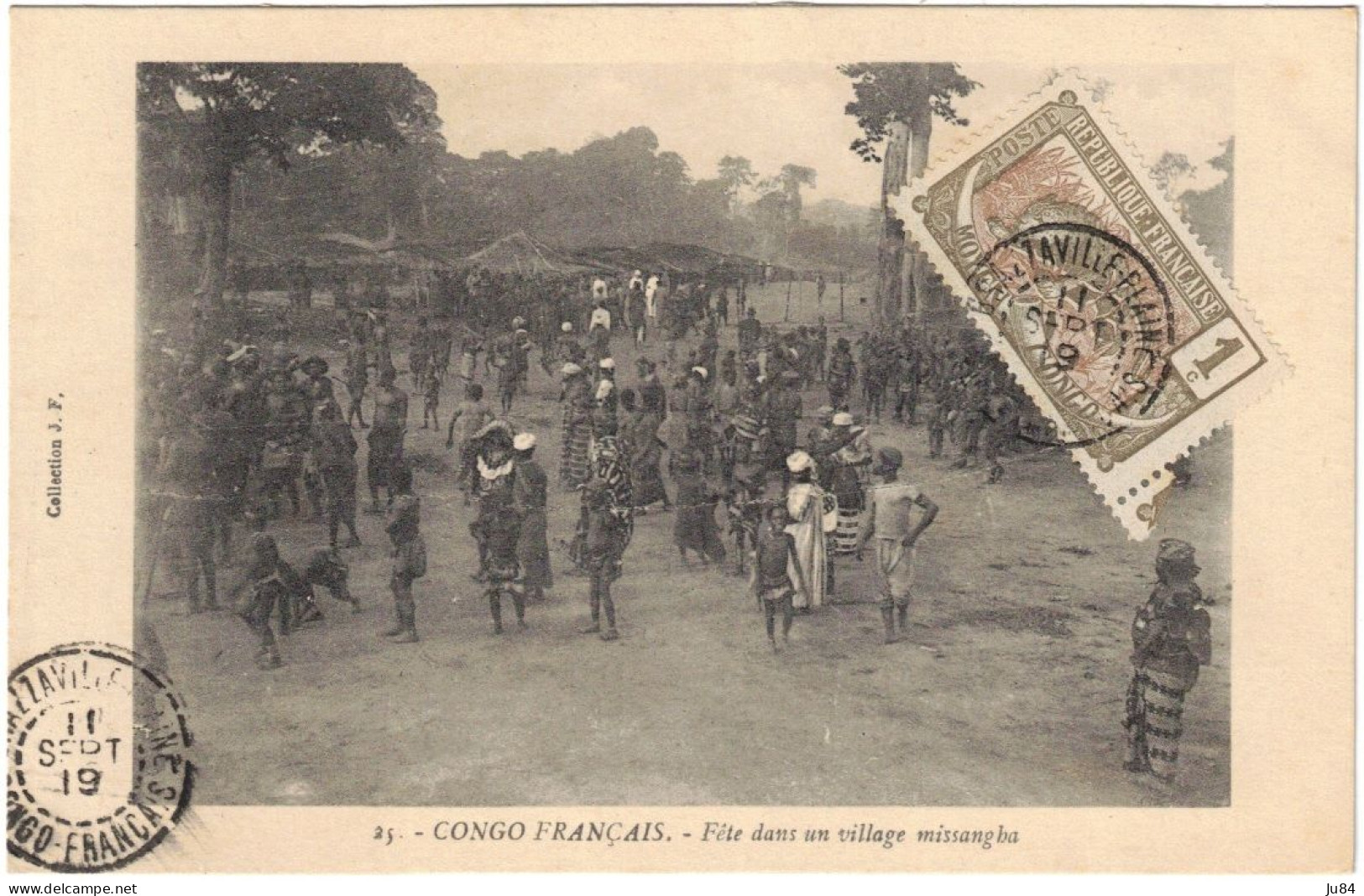 Congo Français - Brazzaville-Plaines - Fête Dans Un Village Missangha - 1c Moyen Congo RF - Carte Pour La France - 1919 - Cartas & Documentos