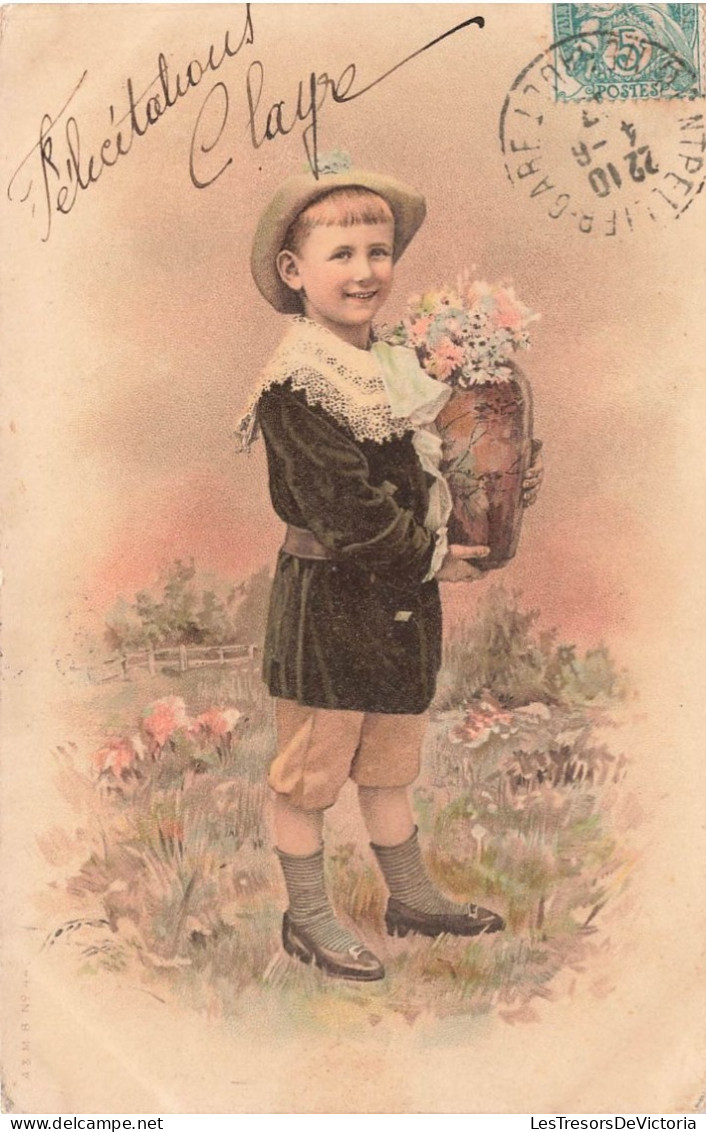 ENFANTS - Dessins D'enfants - Petit Garçon Portant Une Vase Avec Des Fleurs - Colorisé - Carte Postale Ancienne - Kinder-Zeichnungen