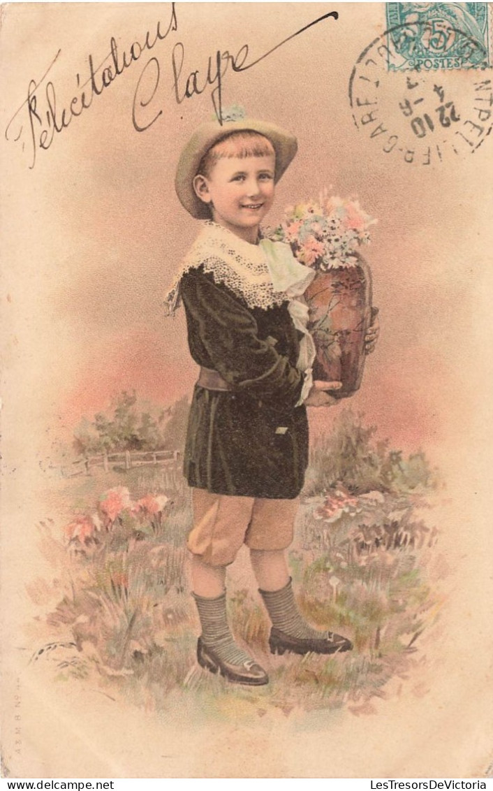ENFANTS - Dessins D'enfants - Petit Garçon Portant Une Vase Avec Des Fleurs - Colorisé - Carte Postale Ancienne - Dibujos De Niños