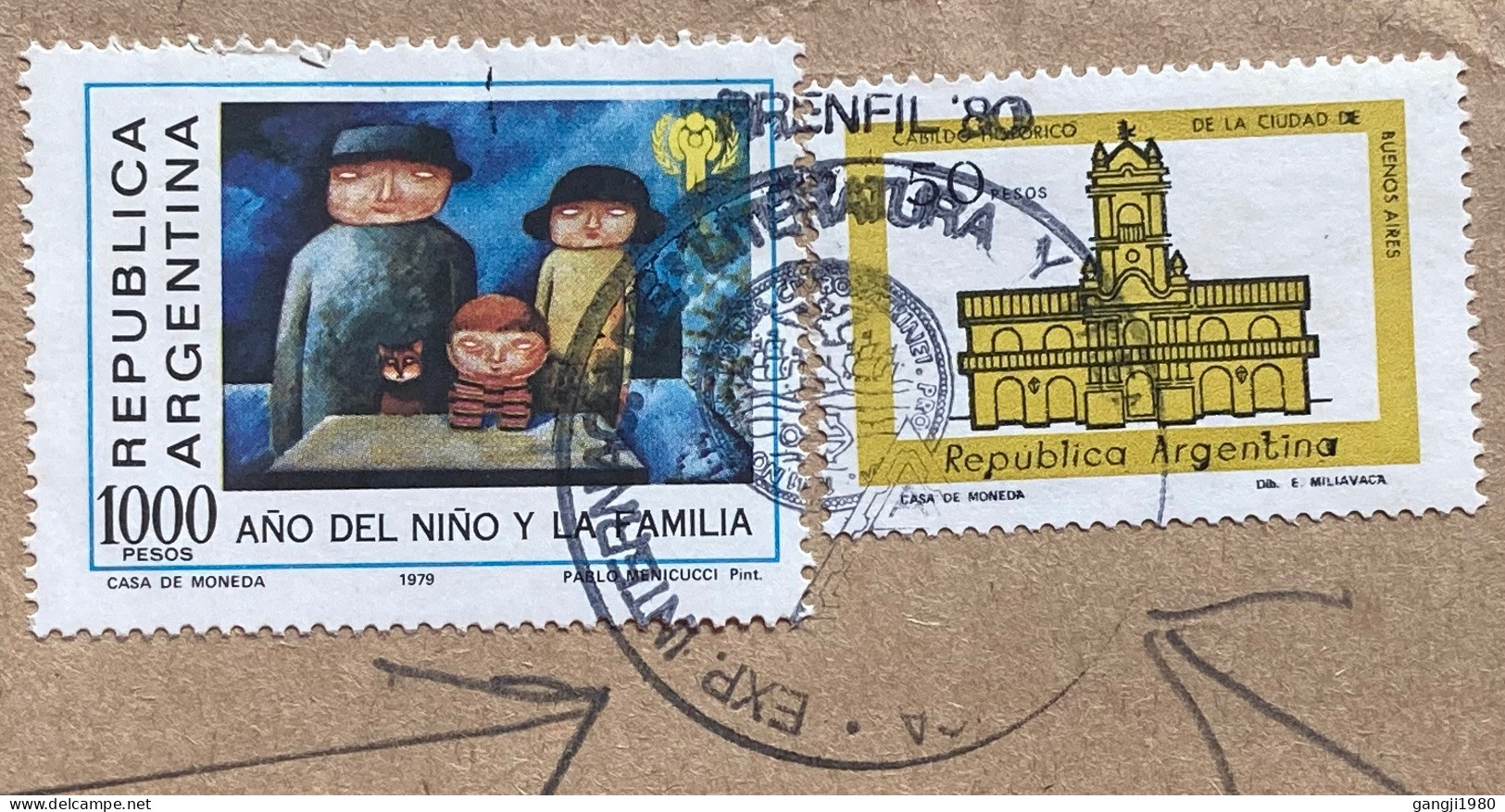 ARGENTINA 1980, COVER USED TO USA, PRENFIN-80, SPECIAL ILLUSTRATED COVER & VIGNETTE LABEL.1979 CHILD YEAR, BUILDING, 2 S - Covers & Documents