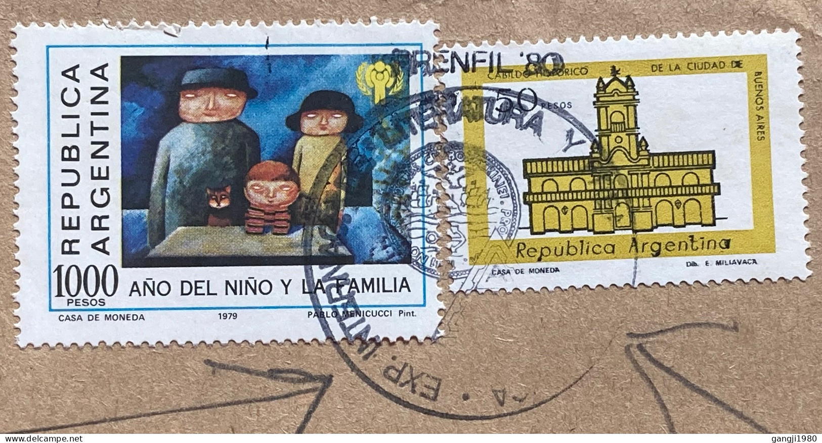 ARGENTINA 1980, COVER USED TO USA, PRENFIN-80, SPECIAL ILLUSTRATED COVER & VIGNETTE LABEL.1979 CHILD YEAR, BUILDING, 2 S - Lettres & Documents