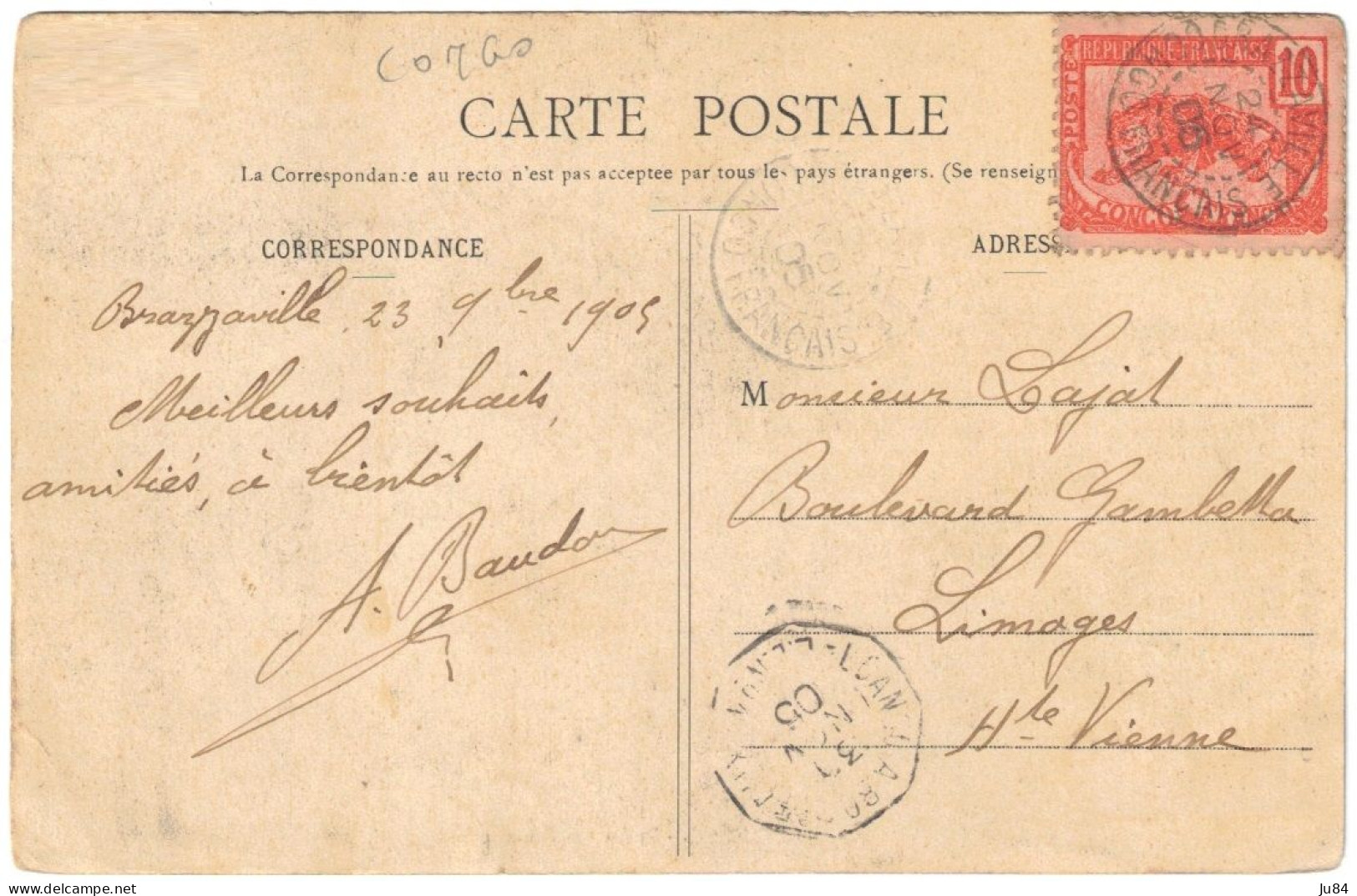 Congo Français - Brazzaville - Enfants Et Femmes Du Congo - Cachet Paquebot Ligne N°1 - Carte Pour La France - 1905 - Cartas & Documentos