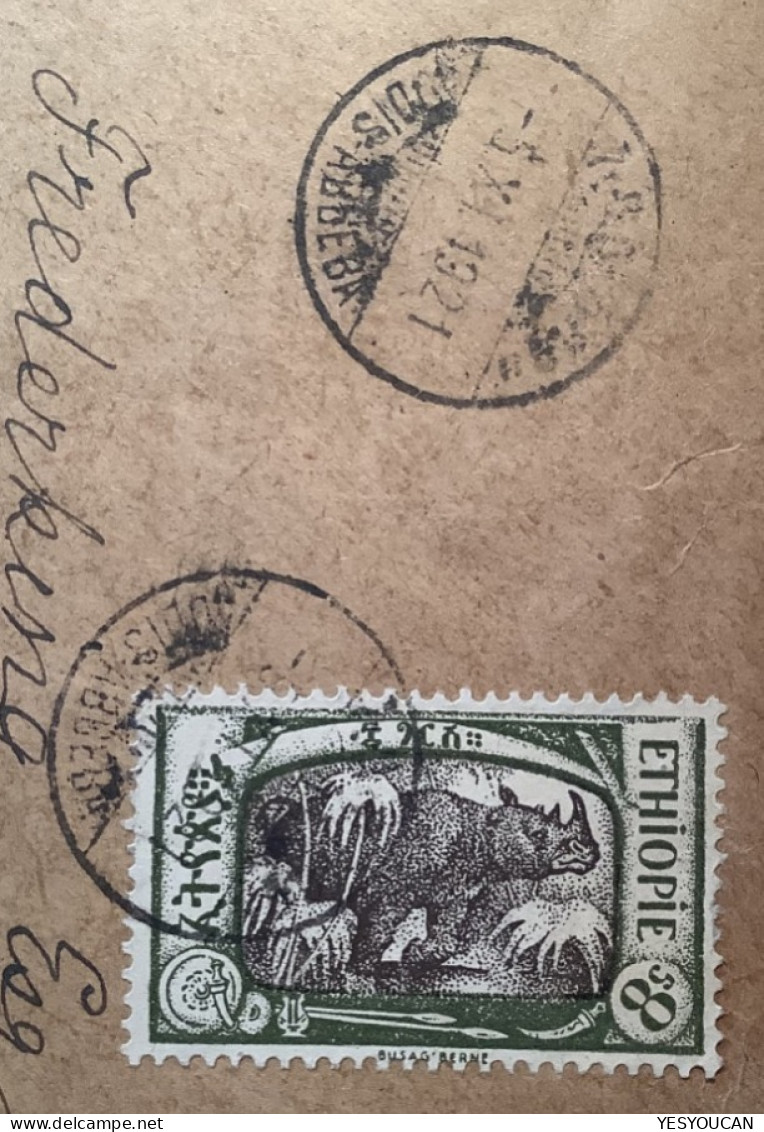 Ethiopia: Addis-Abbeba 1921cover>HANKOW, CHINA. Rare Destination&incoming Mail (lettre Rhinoceros Chine Poste Française - Ethiopië