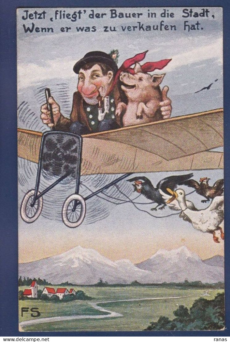 CPA Cochon Pig Caricature Satirique Non Circulé Position Humaine Aviation - Cochons