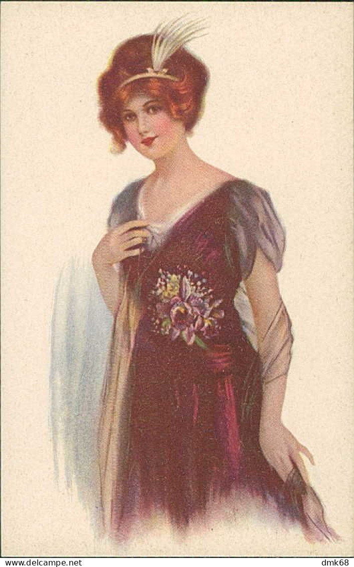 H. FISHER SIGNED 1910s POSTCARDS ( 6 )  - WOMAN & FLOWERS - SERIES 326 (4961) - Fisher, Harrison