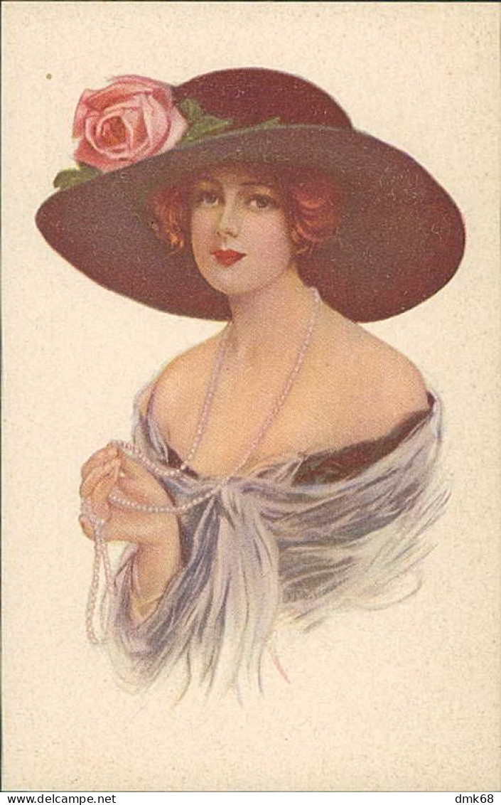 H. FISHER SIGNED 1910s POSTCARDS ( 6 )  - WOMAN & FLOWERS - SERIES 326 (4961)