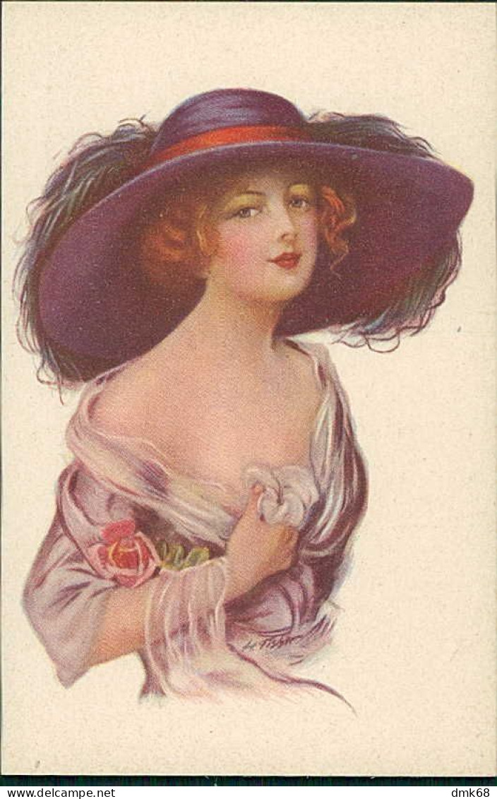 H. FISHER SIGNED 1910s POSTCARDS ( 6 )  - WOMAN & FLOWERS - SERIES 326 (4961)