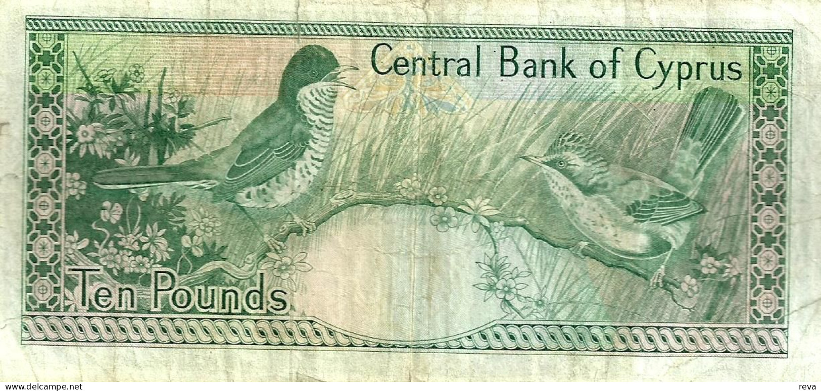 CYPRUS 10 LIRA -POUNDS GREEN WOMAN HEAD FRONT BIRDS DATED 01-11-1989 P55a VF READ DESCRIPTION !! - Cyprus