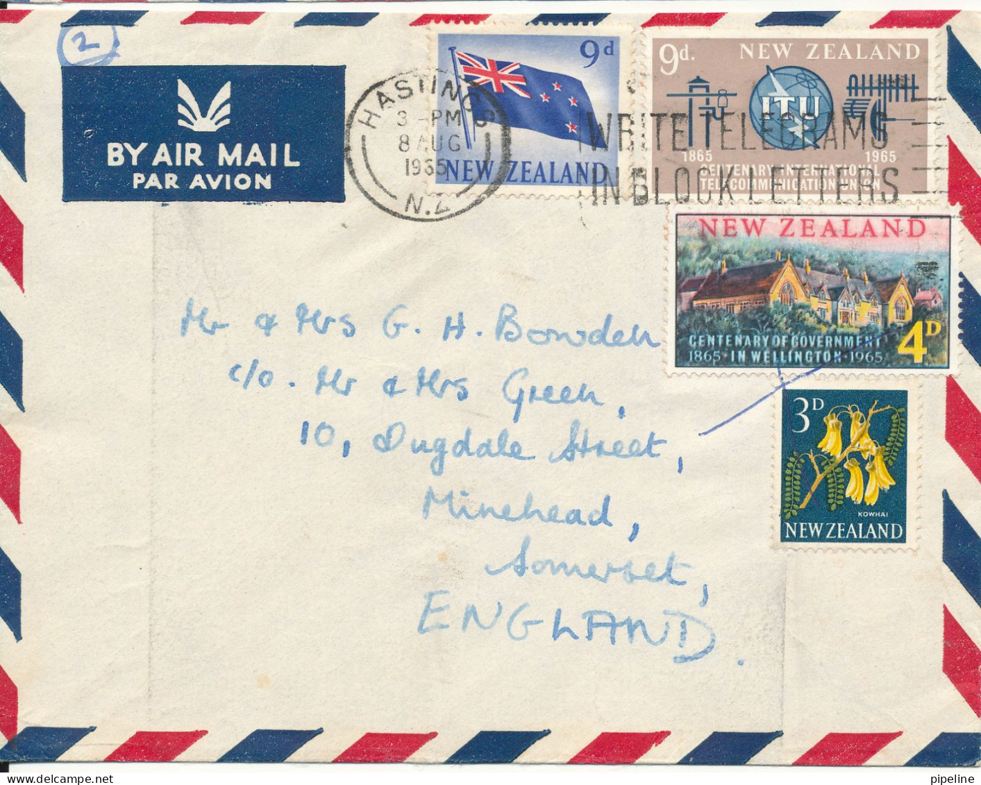 New Zealand Air Mail Cover Sent To England 8-8-1965 Topic Stamps The Flap On The Backside Of The Cover Is Missing - Luchtpost