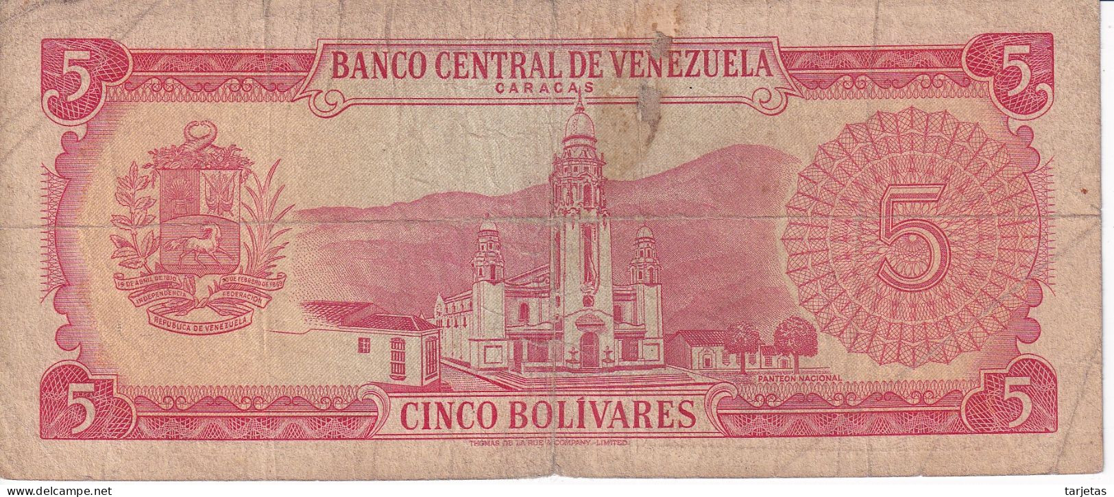 BILLETE DE VENEZUELA DE 5 BOLIVARES DEL AÑO 1974  (BANK NOTE) - Venezuela