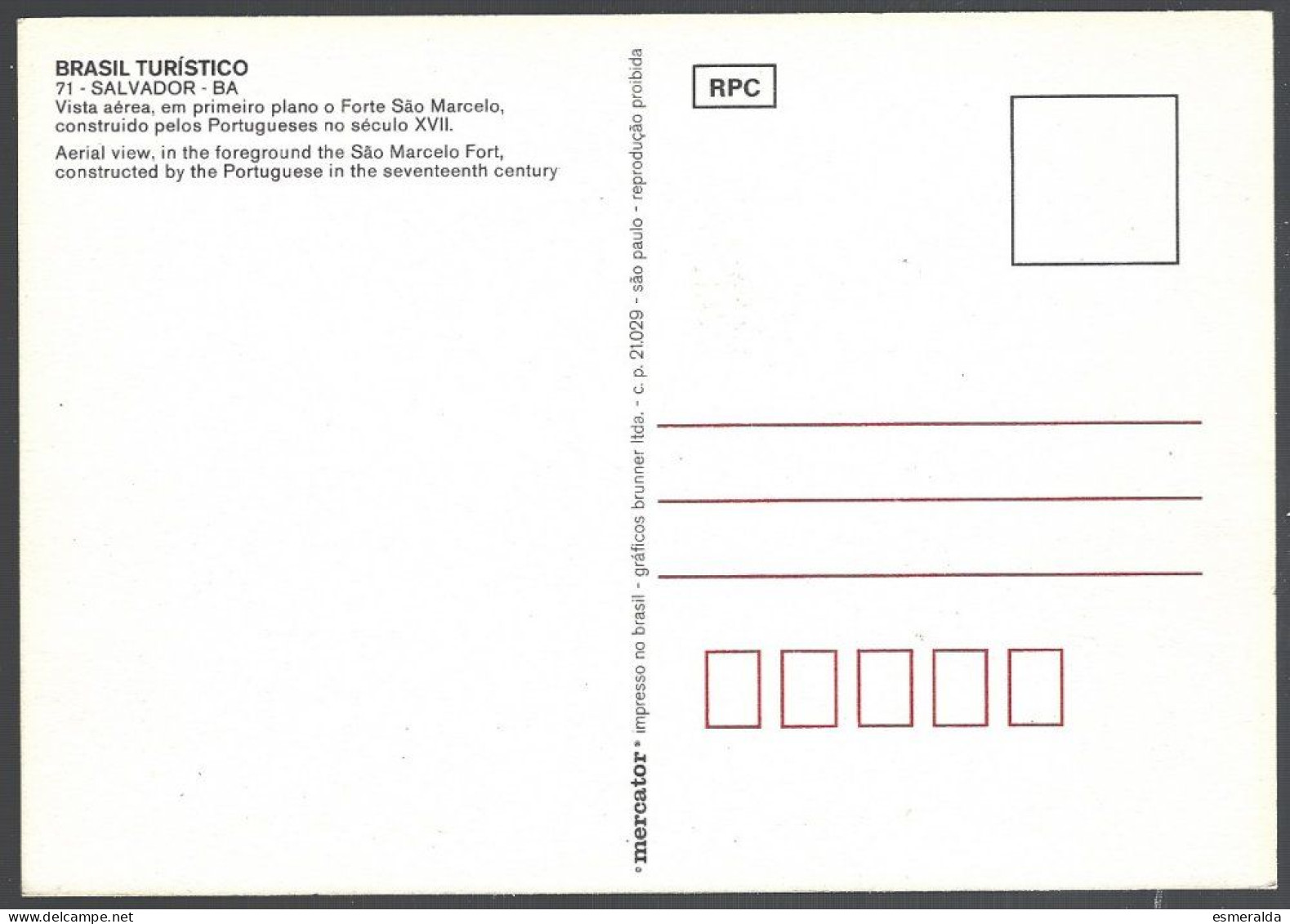 (PAN)  CP Brasil Turistico-71- SALVADOR -BA, Aerial View In The Foreground The Sâo Marcelo Fort. Unused - Salvador De Bahia