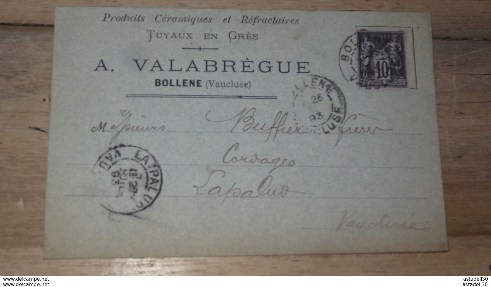 Carte Commerciale Produits Ceramiques, Tuyaux, A.VALABREGUE A BOLLENE ...... 12806b - Bollene