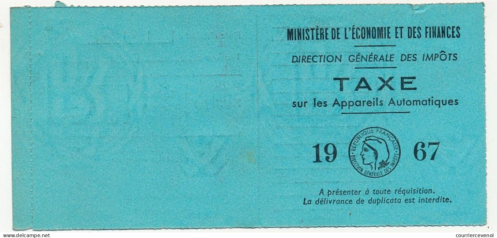Taxe Sur Les Appareils Automatiques, Année 1967 - (Billard électrique) - Marseille - Altri & Non Classificati