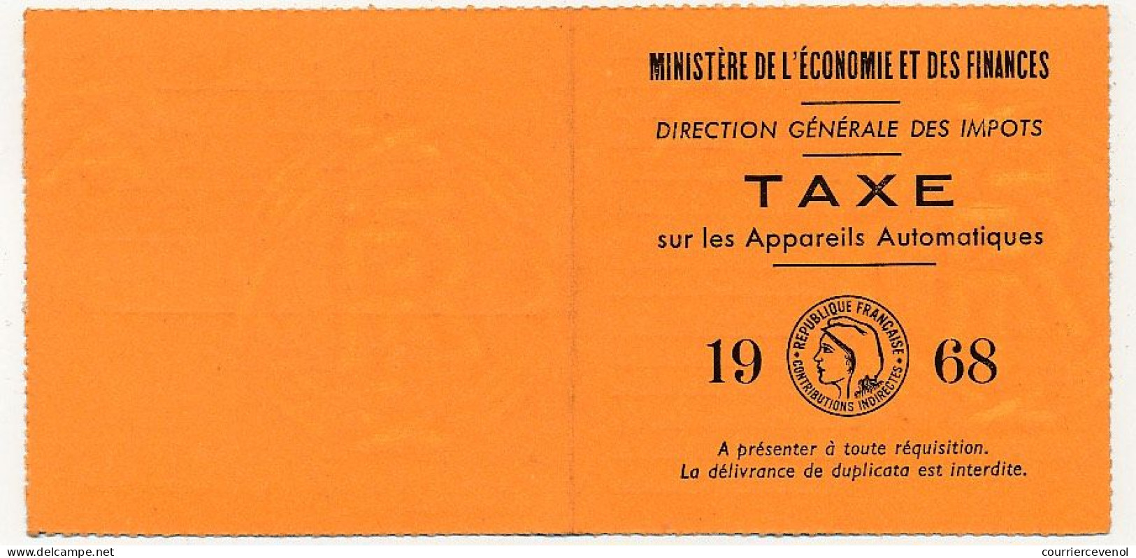 Taxe Sur Les Appareils Automatiques, Année 1968 - (Baby-Foot) - Marseille - Altri & Non Classificati