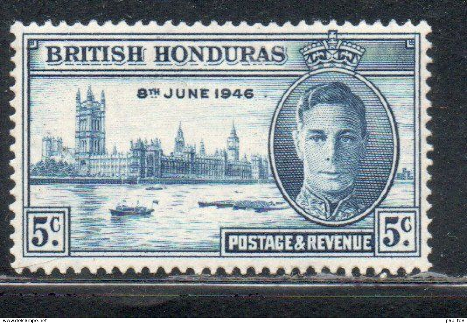 BRITISH HONDURAS BRITANNICO 1946 KING GEORGE VI PEACE ISSUE CENT. 5c MLH - British Honduras (...-1970)