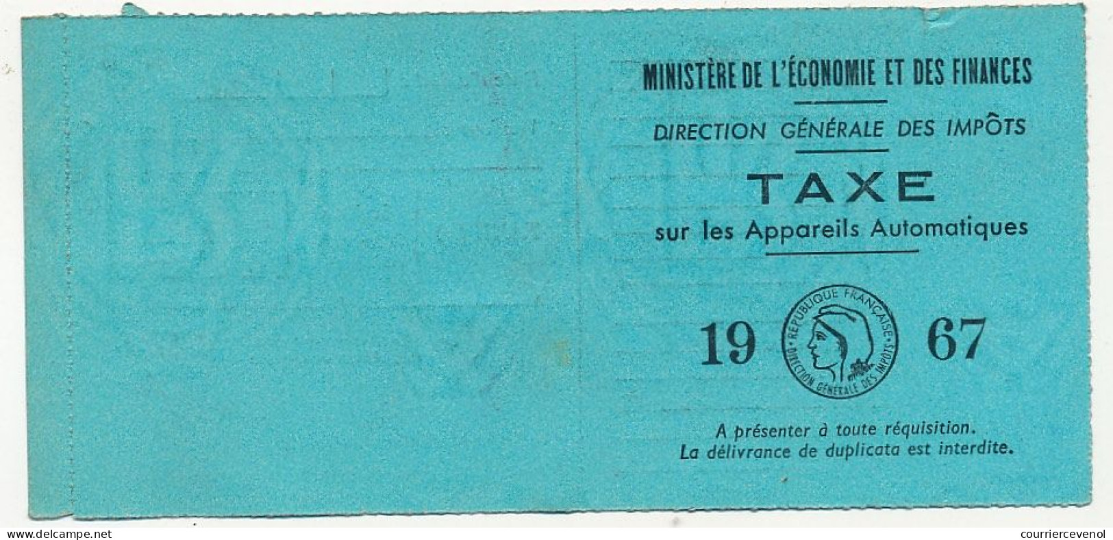 Taxe Sur Les Appareils Automatiques, Année 1967 - (Billard Electrique) - Marseille - Other & Unclassified