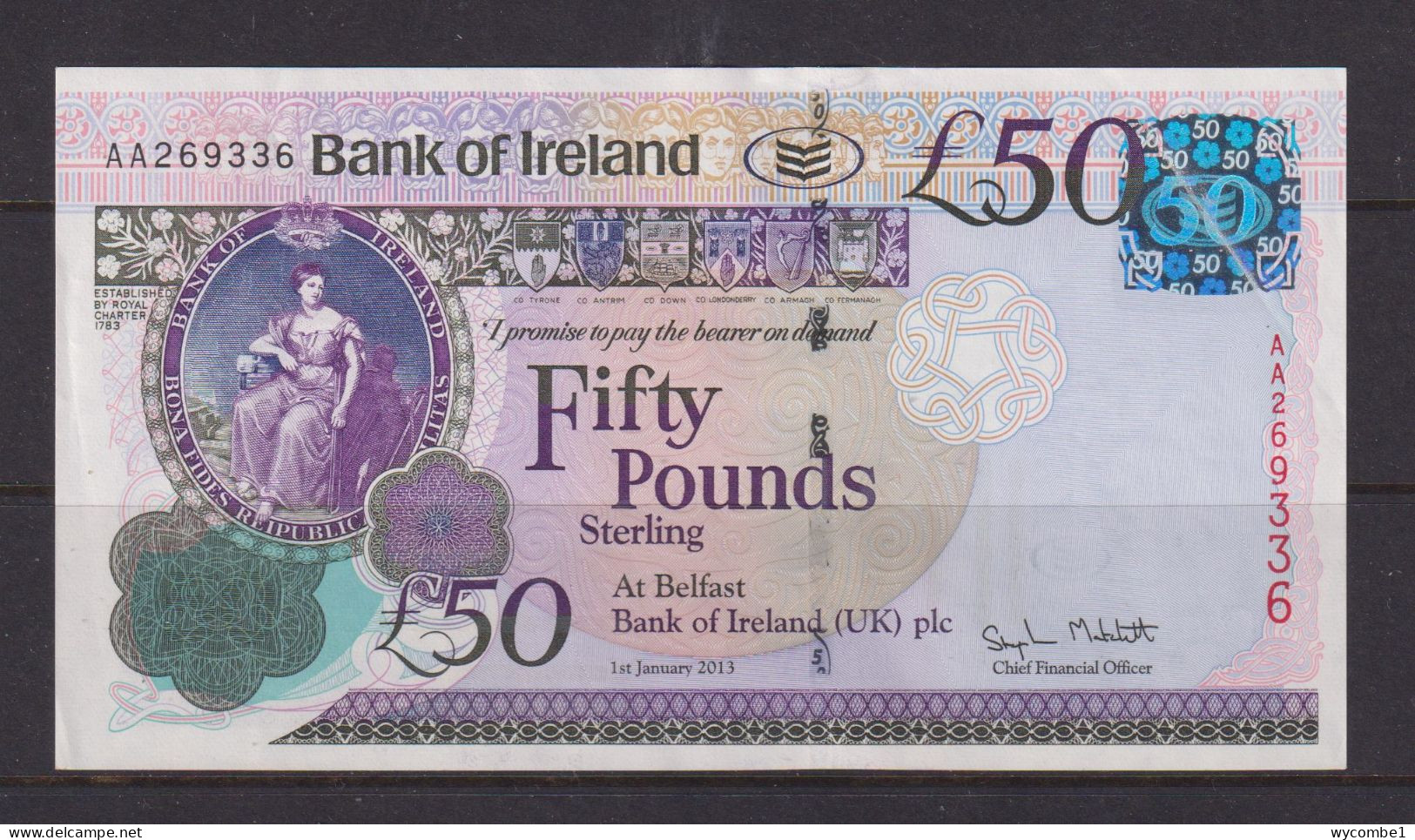 NORTHERN IRELAND - 2013 Bank Of Ireland  50 Pounds XF - 50 Pond