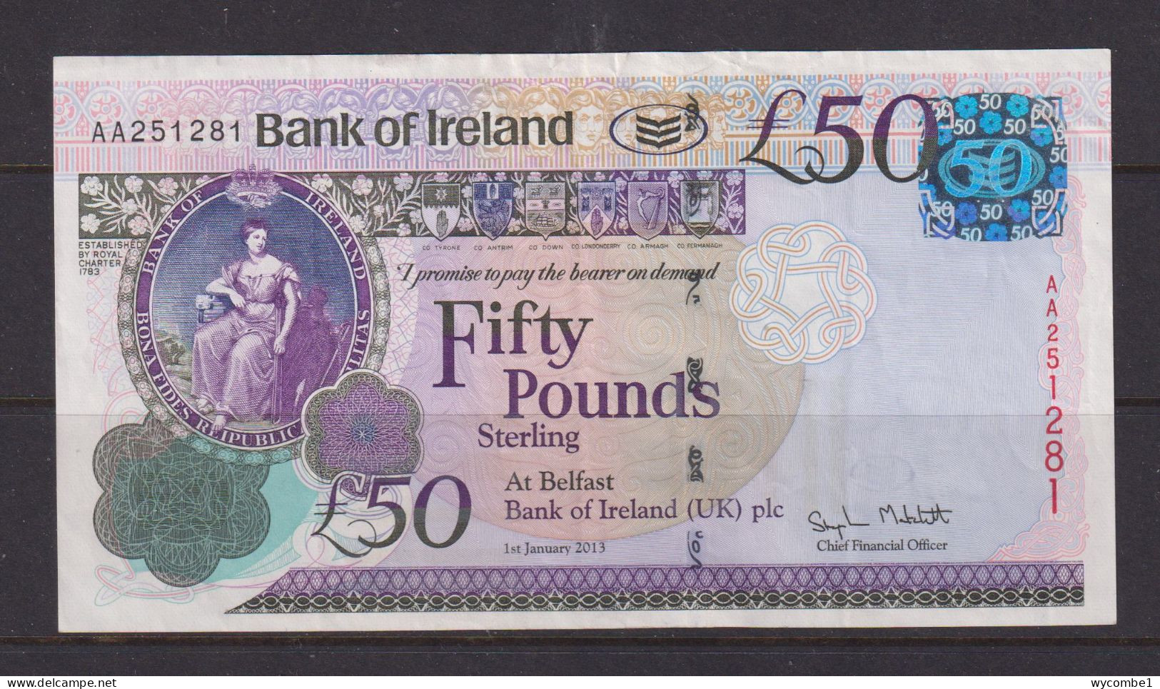 NORTHERN IRELAND - 2013 Bank Of Ireland  50 Pounds XF - 50 Pond