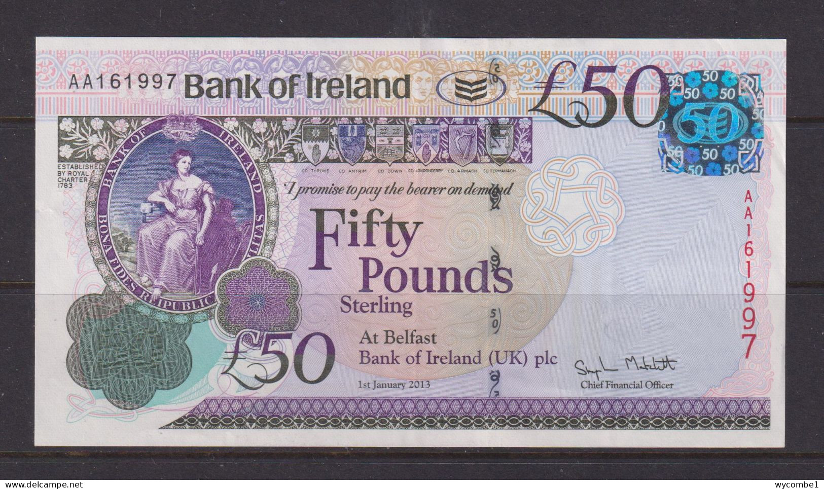 NORTHERN IRELAND - 2013 Bank Of Ireland  50 Pounds XF - 50 Pounds