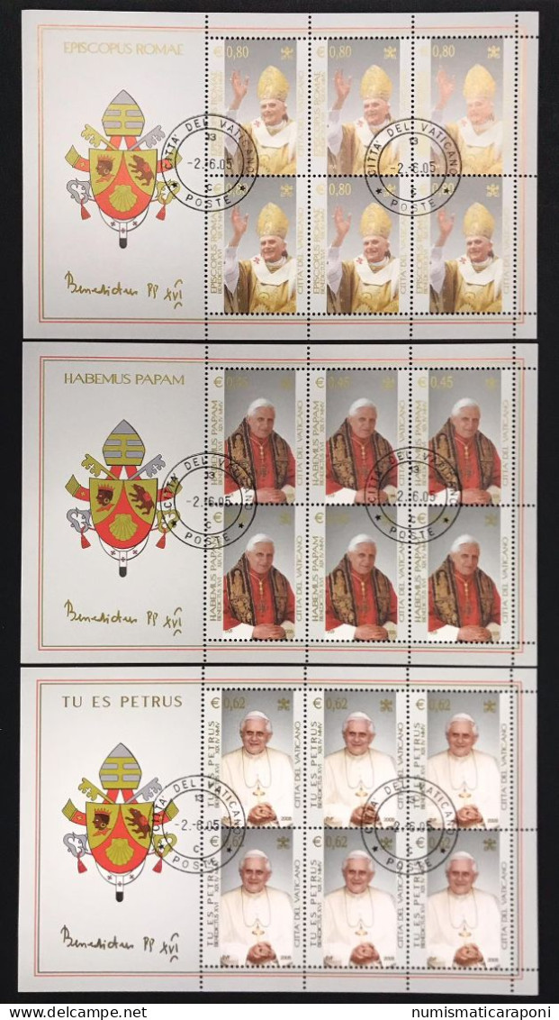 Vaticano Vatican 2005 Serie 3 Foglietti Incoronazione Pontificato Benedetto XVI F.008 - Gebruikt