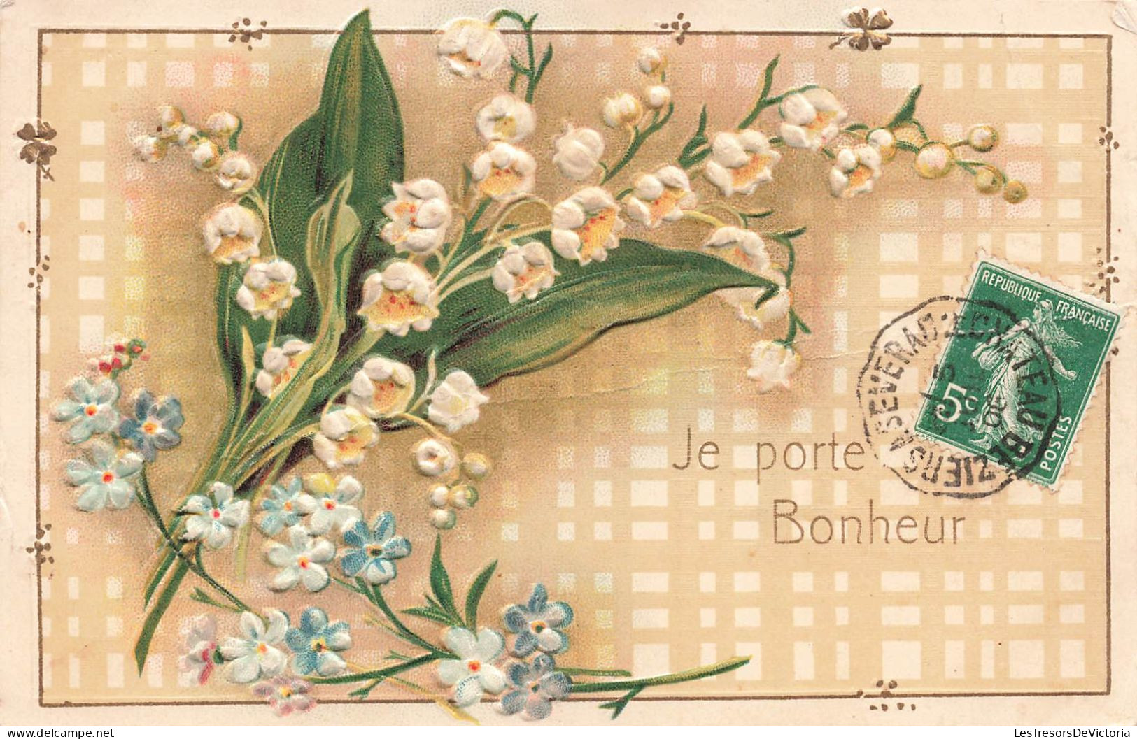 FÊTES - VŒUX - Je Porte Bonheur - Fleurs - Colorisé - Carte Postale Ancienne - Andere & Zonder Classificatie